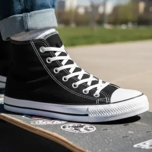 Zapatillas Blancas Hombre Zapatilla Negra Lona Escolar Caña Alta