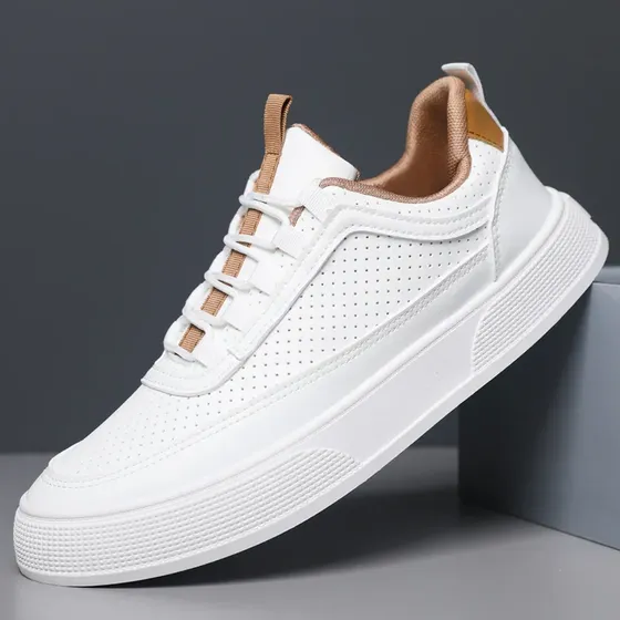 Zapatillas Blancas Hombre De Cuero Blanco Transpirable