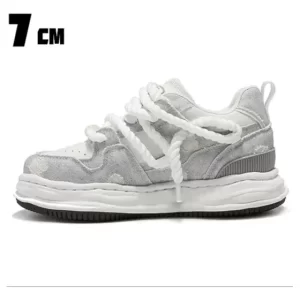 Zapatillas Blancas Hombre 7 Cm Cuero Vacuno Alza Oculta Gruesa