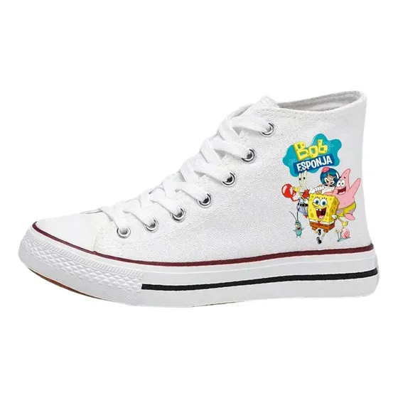 Zapatillas Blancas Mujer Caña Blanca Urbanas Juvenil Bob Esponja
