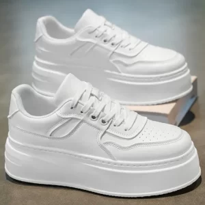 Zapatillas Blancas Hombre De Cuero Con Suela Gruesa