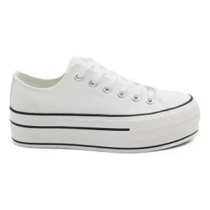 Zapatilla plataforma mujer Retro Blanca De Eco Cuero