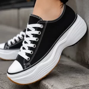 Zapatilla plataforma mujer Zapatillas Alta Negras Lona Urbanas