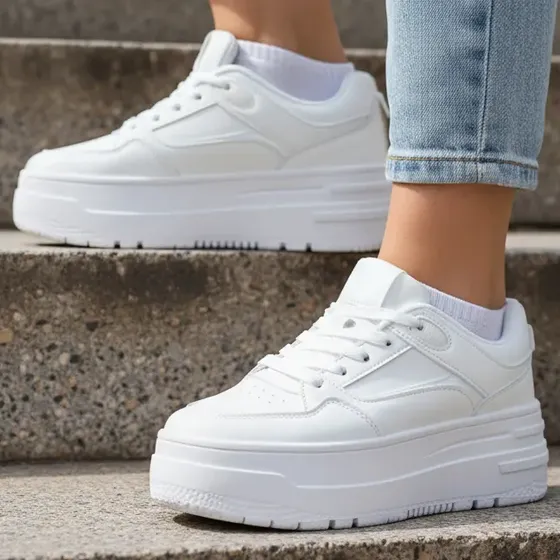 zapatillas mujer Blancas Negra Taco Plataforma Moda Clasic