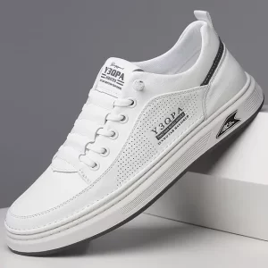 Zapatillas Blancas Hombre Casuales De Cuero Hueco