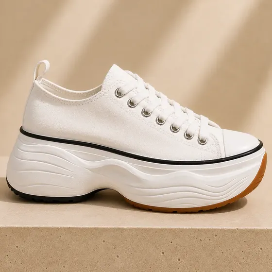Zapatillas Blancas Mujer Plataforma Alta Lona Urbanas Casual