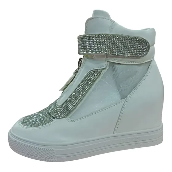Zapatilla plataforma mujer Zapatillas Altas Plateadas Con Brillo