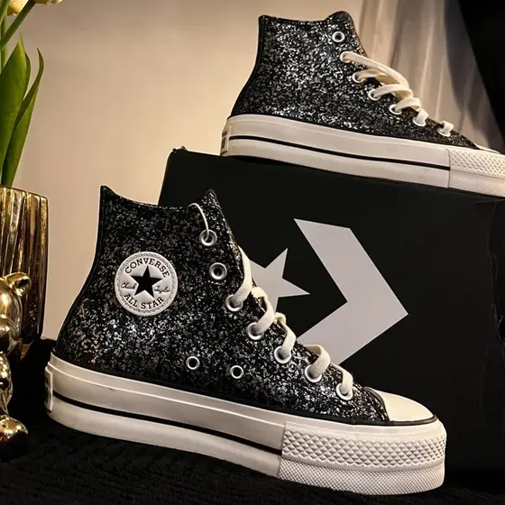 zapatillas converse mujer Chuck Taylor Plataforma Glitter Negra