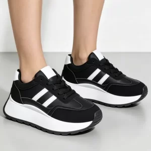 zapatillas mujer Negra Y Blanca Plataforma Cómoda Uso Diario
