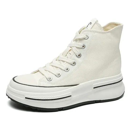 Zapatillas Blancas Mujer Altas De Lona Con Suela Gruesa