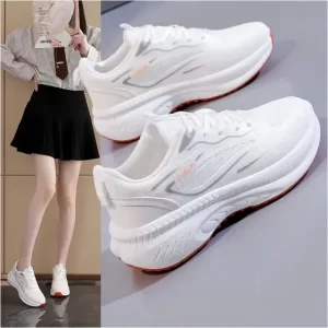 Zapatillas Blancas Mujer De Running De Suela Blanda Primavera