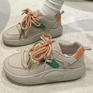 Zapatillas Blancas Hombre Para Mujer Pu Con Cordones, 56