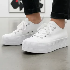 Zapatillas Blancas Hombre Clásicas En Lona Con Plataforma Y-1